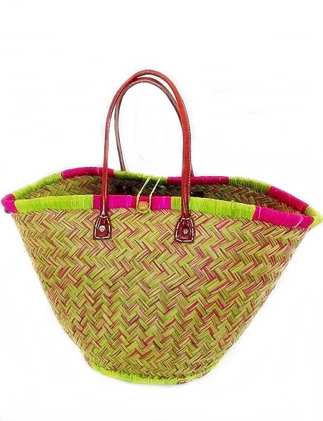 Borsa mare rafia con manici in pelle