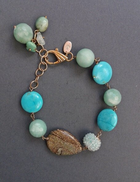 Bracciale donna con turchese, acquamarina, opale boulder