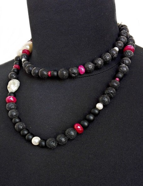 COLLANA CON PERLE E RUBINI - GCL200